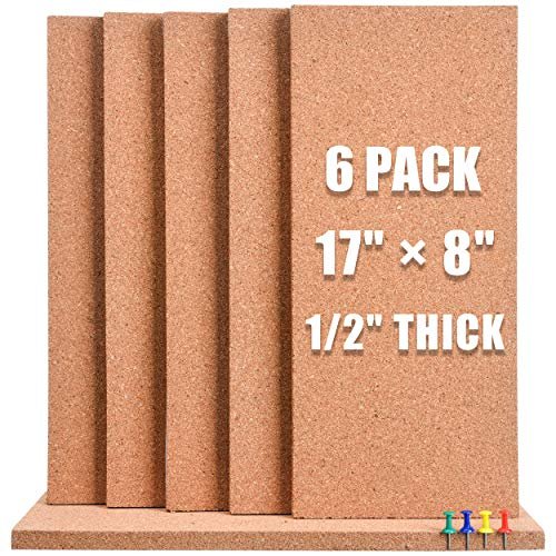 SUNGIFT Cork Bulletin Board 1/2" Thick Cork Boards 6 Pack Frameless Cork Tiles, 17 x 8 Inch, Self